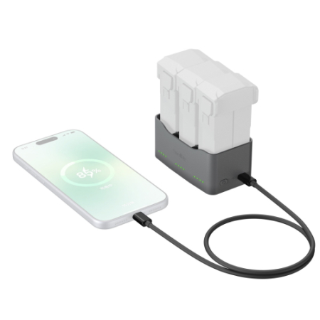SmallRig 6382 Mini65 - trzykanałowa ładowarka 65W do akumulatorów do dronów DJI Mini 5 Pro / Mini 4 Pro / Mini 3 - przykład użycia